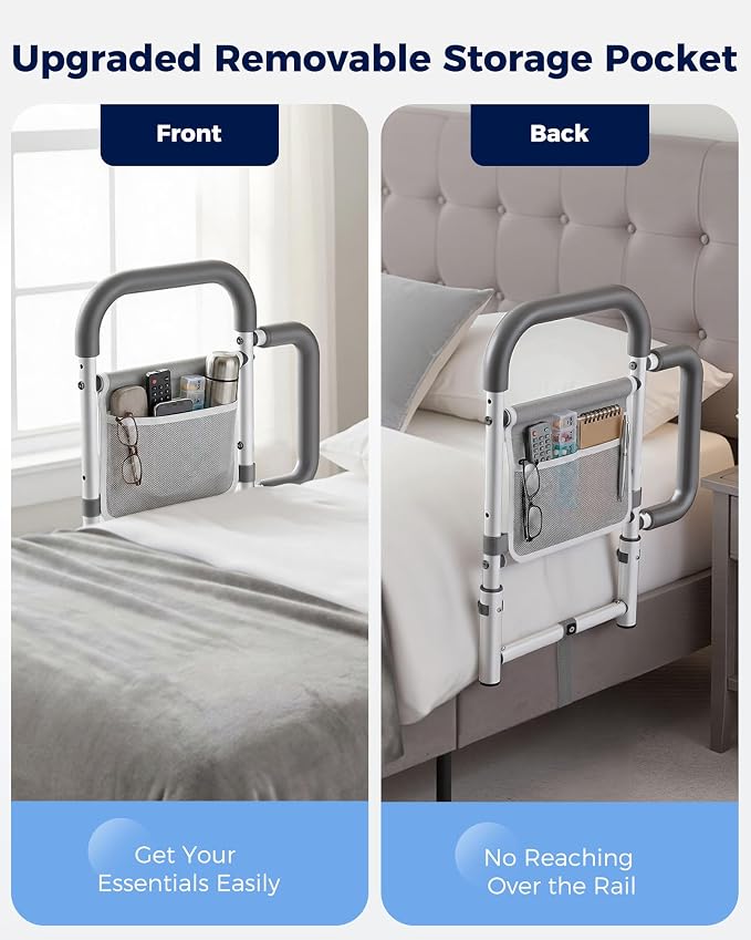 ONTHEWEI Bed Rails for Elderly Adults Safety, with Double Non-Slip Handle & Storage Pouch, Fits Most Bed Sizes, Bed Assist Rails for Seniors and Post-Surgery,Reduce Falls & Support Independence