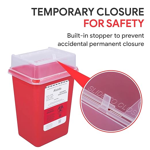 Alcedo Sharps Container for Home Use 1 Quart (1-Pack), Biohazard Needle and Syringe Disposal, Small Portable Container for Travel and Professional Use
