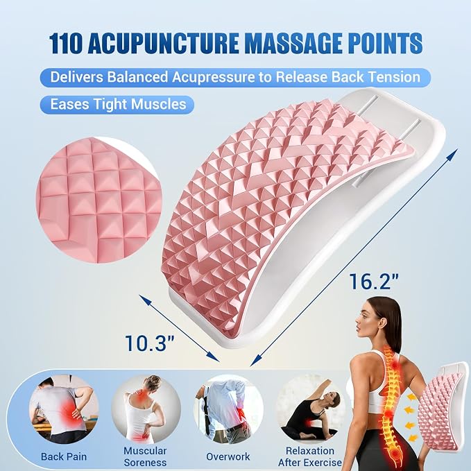 Back Stretcher for Lower Back Pain Relief, Adjustable Lumbar Support Board with Acupressure Points, Back Stretcher Board for Scoliosis, Spine Decompression Support(Pink)
