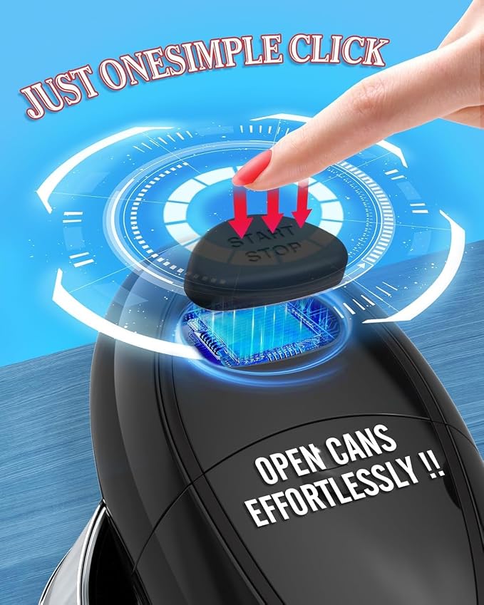 Electric Can Opener, A Touch Automatic Hands Free Can Opener with Smooth Edge, Battery Operated, Safe & Easy for Seniors with Arthritis, Kitchen, Left-Handed & Weak Hands (Black)