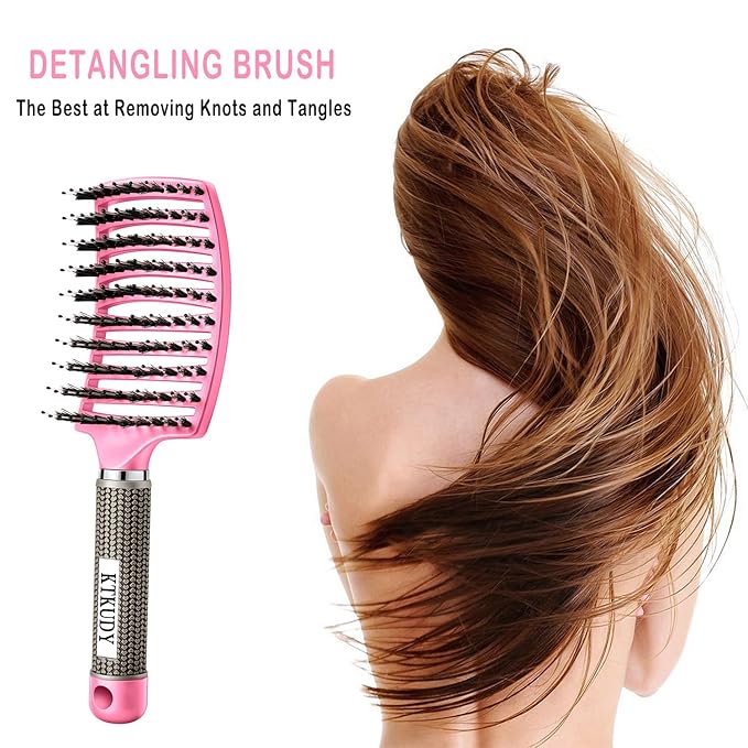 Detangling Brush for Women & Kids, Wet & Dry Hair, All Hair Types | Less pulling & breakage, Boar bristles tame frizz & add shine, Vents for faster blow-drying, Lightweight 4 oz, Non-slip grip
