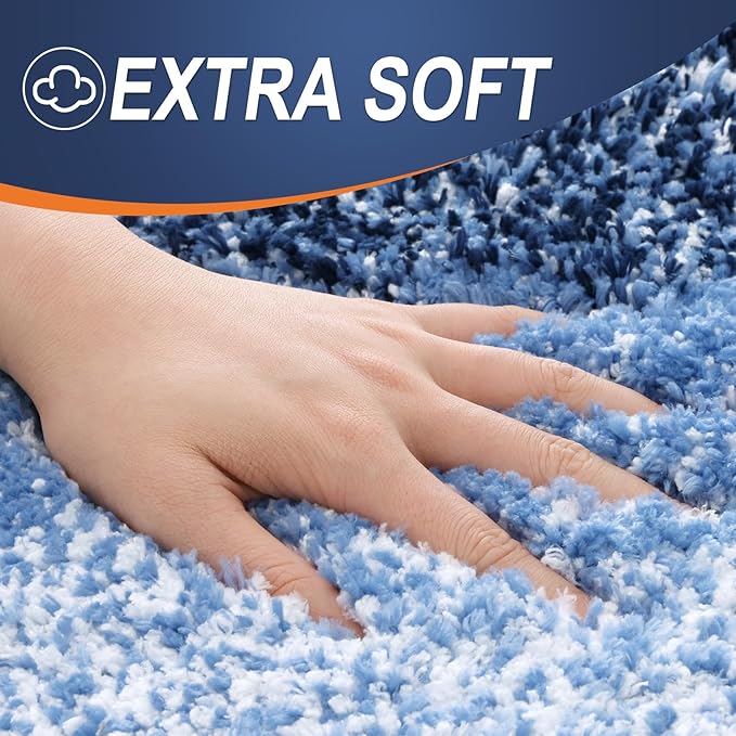 OLANLY Bathroom Rug Set 2 Piece, Soft Absorbent Microfiber Bath Mats and U-Shaped Contour Toilet Rug, Non-Slip, Machine Wash Dry, Plush Shaggy Bath Mats for Bathroom (30"x20"+U24 x20, Navy)
