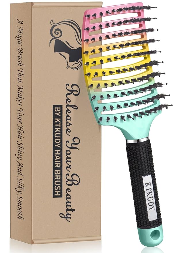 Detangling Brush for Women & Kids, Wet & Dry Hair, All Hair Types | Less pulling & breakage, Boar bristles tame frizz & add shine, Vents for faster blow-drying, Lightweight 4 oz, Non-slip grip