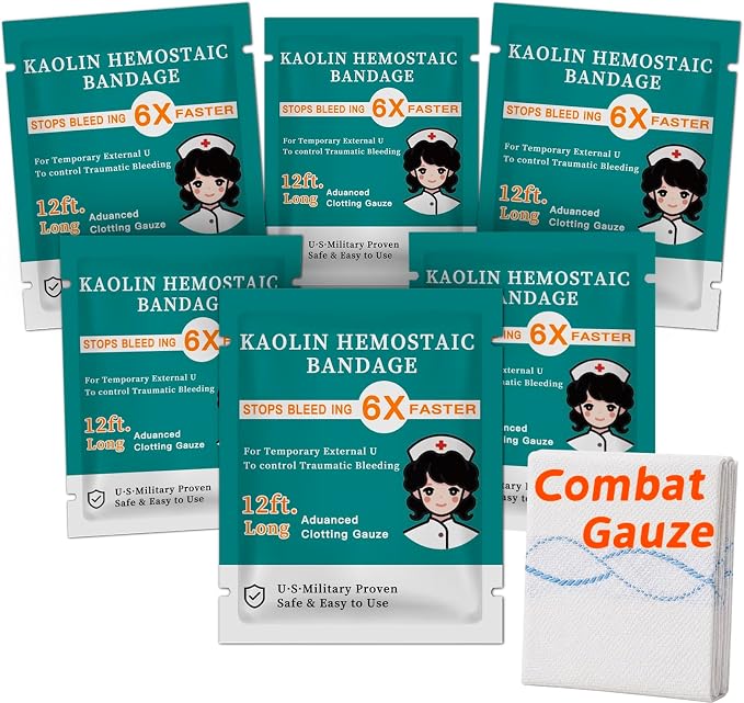 Quick Clot Gauze, First Aid Advanced Stop The Bleed Kit Combat Flexible Hemostatic Gauze-Bleed Stop Faster Wound Packing Medical,Survival Kit Supplies (3" x 12.5) (6)