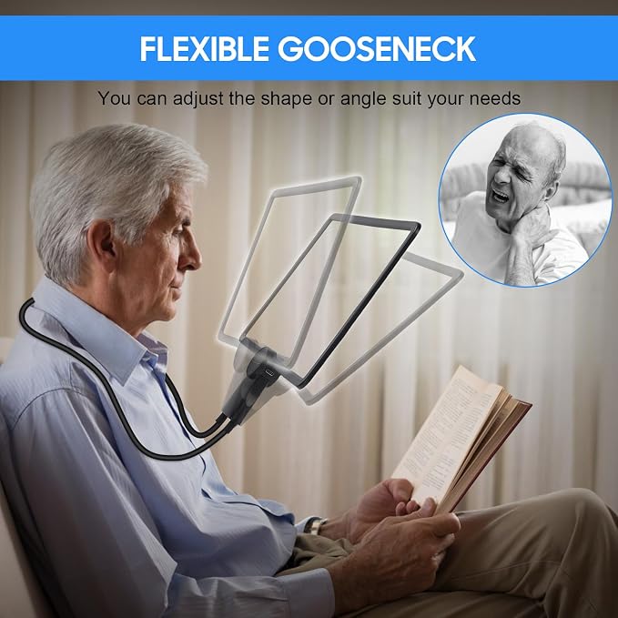 Large Hands Free Magnifying Glass with 50 Ultra-Bright LED Light,Flexible Gooseneck Magnifiers for Reading Books, Sewing, Knitting Seniors Low Vision, Black, 10.6 x 7.4in