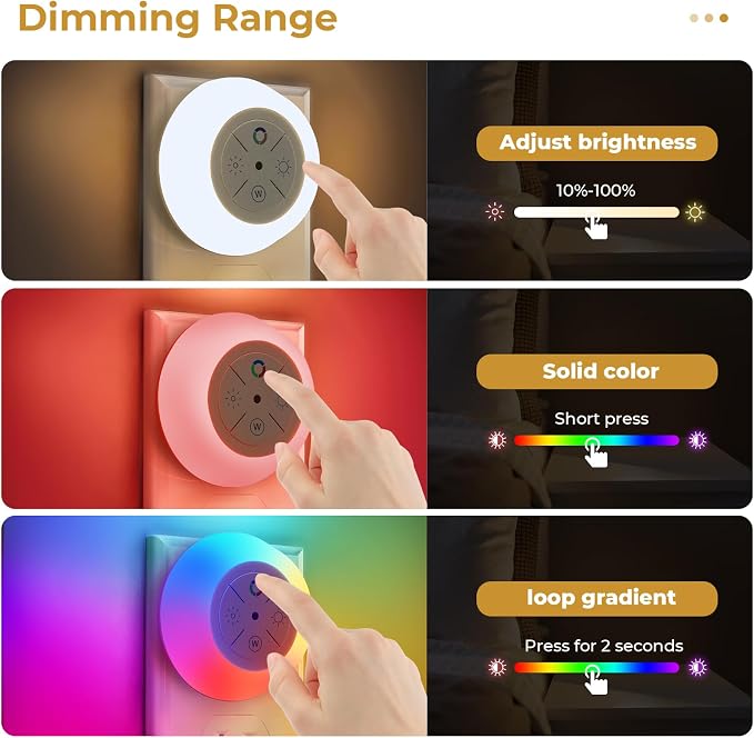 Dawnrise Night Lights Plug Into Wall, Dusk to Dawn Sensor, 2 Pack,12-Color Changing Led Plug in Night Light Dimmable for Bedroom, Stairs, Kitchen, Hallway, Utility Room, Kids Room | Dusk to Dawn Sensor Led Plug in Night Light Dimmable for Bedroom, Stai...