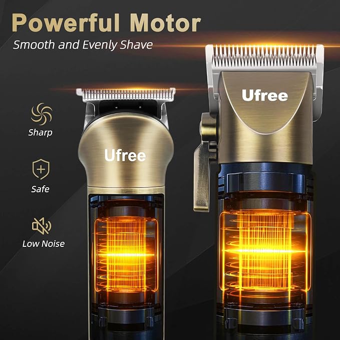 Ufree Hair Clippers for Men, Cordless Beard Trimmer, Grooming Kit, Bronze | T-Blade, 6500RPM, 1-22mm Adjustable Comb, Type-C, 180min Runtime, for Beard, Stubble, Nose and Crisp Edges, Men Gift