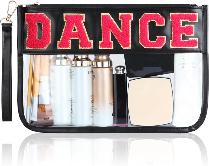 BuyCard Dance Recital Gifts, Clear Makeup Letter Bag, Chenille Letter Patch Cosmetic Bag, Dance Competition Gift, Toiletry Pouches with Zipper, Waterproof Travel Purse for Girl Women Appreciation