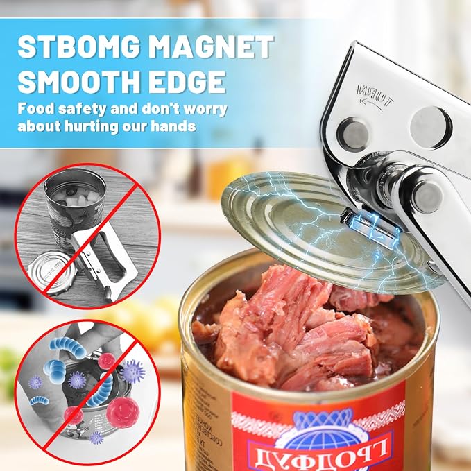 Manual Heavy Duty Crank Commercial Can Opener Cozy Long Handles | Razor Sharp Stainless Steel Cutting Wheel,Effortlessly Open Big Can,for Seniors, Arthritis, Restaurants,Home Kitchens