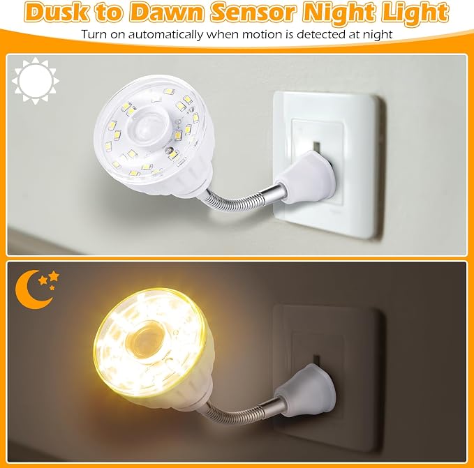 3 Pack Motion Activated LED Night Light Plug in Sensor Light,Warm White | PIR Infrared Sensor, Smart Dusk Dawn Motion Detector Lamp, Flexible Rotating, for Hallway Stairway Garage Basement