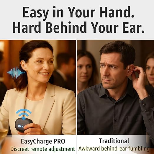 EarCentric EasyCharge PRO Digital OTC Hearing Aids for Seniors – No App, No Bluetooth Needed – Remote Control Charging Case with UV Light & Auto-Dryer