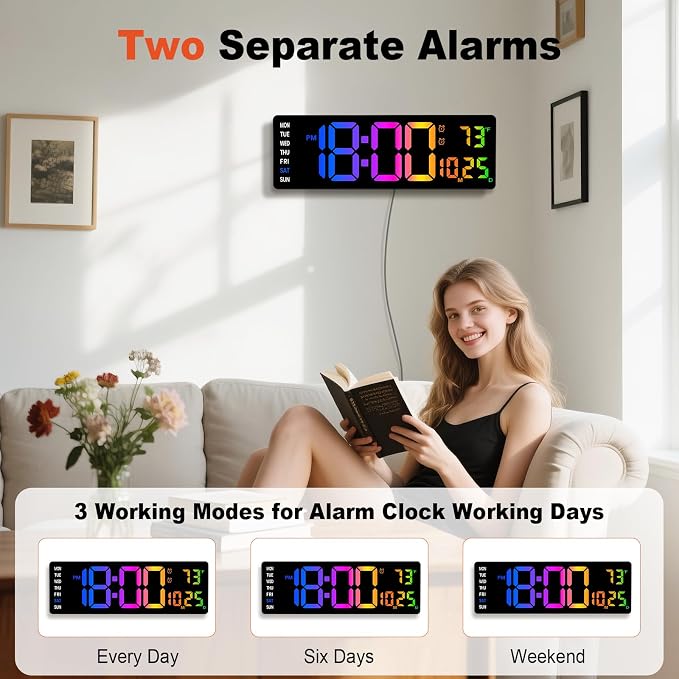 Pytha Sight 16 Inch Large Digital Wall Clock, Large LED Display Digital Wall Clock with Temperature (°C/°F), Remote Control, Auto-Dimming, Night Light for Classroom,Bedroom, Garage,Gym,Seniors Gift