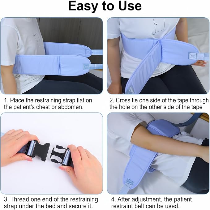 Medical Bed Restraint Strap for Elderly, Anti-Fall Waist Belt for Elderly, Adjustable Wheelchair Seat Safety Belt,Medical Bed Safety Assist, Aqua Blue