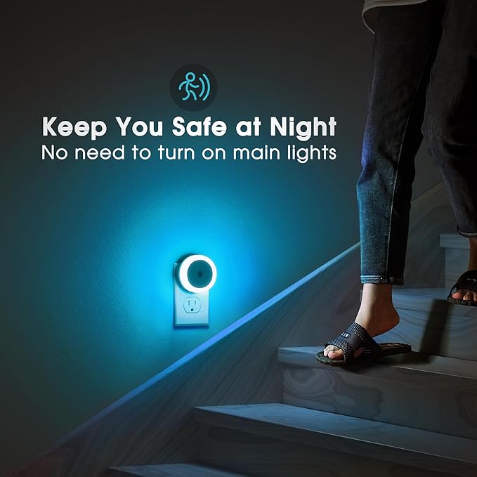 Briignite Azure Blue Night Light, Night Lights Plug into Wall [4Pack], Nightlight with Light Sensors, LED NightLight for Kids Room, Bathroom Night Light, Stair Lights, Hallway Light