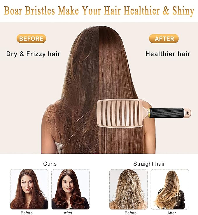 Detangling Brush for Women & Kids, Wet & Dry Hair, All Hair Types | Less pulling & breakage, Boar bristles tame frizz & add shine, Vents for faster blow-drying, Lightweight 4 oz, Non-slip grip