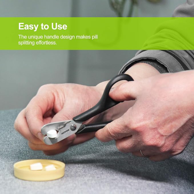 AUVON Scissors-Shaped Pill Cutter, Sharp Blade Pill Splitter for Easily Dividing Most 5-15mm Vitamins, Tablets and Medications in Half