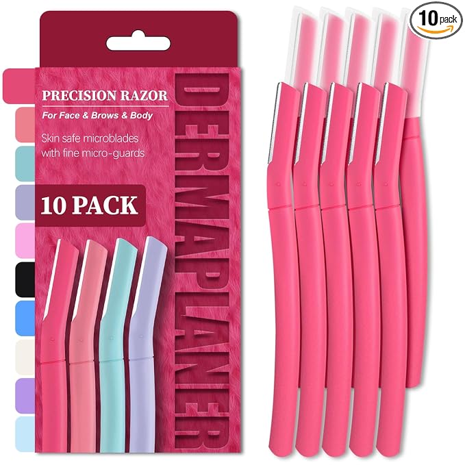 Dermaplane Razor for Women, Facial Razor, Peach Fuzz Remover, 10ct Coral | Disposable Dermaplaning Tool for Facial Hair Removal & Exfoliation, Microblade Design, Easy Replacement for Home & Travel