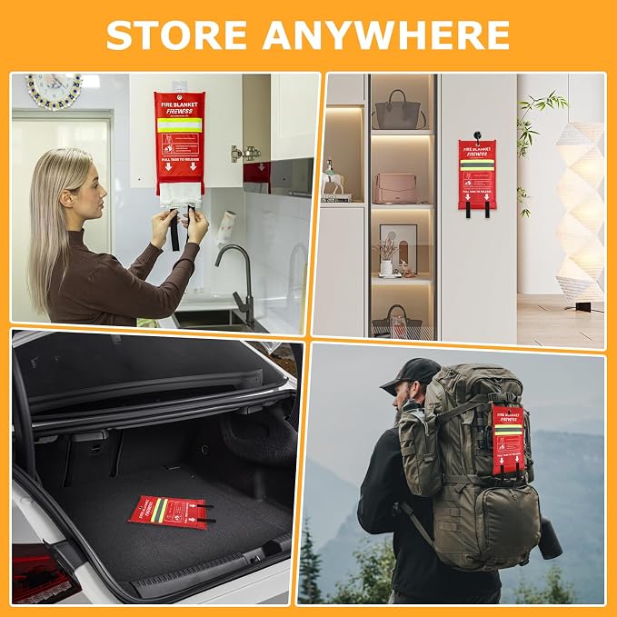 Emergency Fire Blanket, Flame Retardant Fire Blankets Emergency for Home, Kitchen, Car, Office, Grill (Fiberglass-1pack)