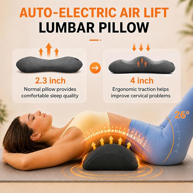 Upgraded 3-in-1 Triple Fusion Back Massager, Cordless Lumbar Support Pillow with Heat, Massage, Electric Stretch for Pain Relief, Lower Back Massager with 3000mAh Rechargable for Bed Office Chair Car
