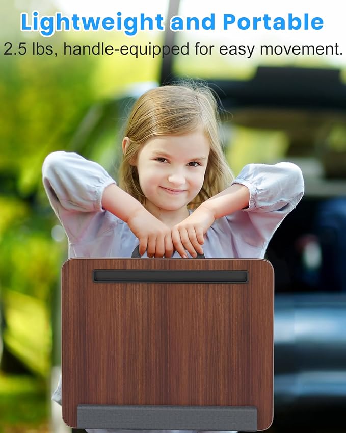 HETTHI Portable Lap Desk, Laptop Stand for Bed with Soft Wrist Rest, Tablet/Phone Slot, Fabric Handle, Laptop Bed Table with Cushion (Dark Brown)