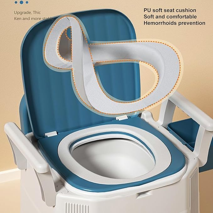Bedside Commode, Height Adjustable Portable Toilet with Arms and Backrest, Safety Frame Raised Toilet Seat with Bucket, Heavy Duty Adult Potty Chair for Elderly, Seniors,