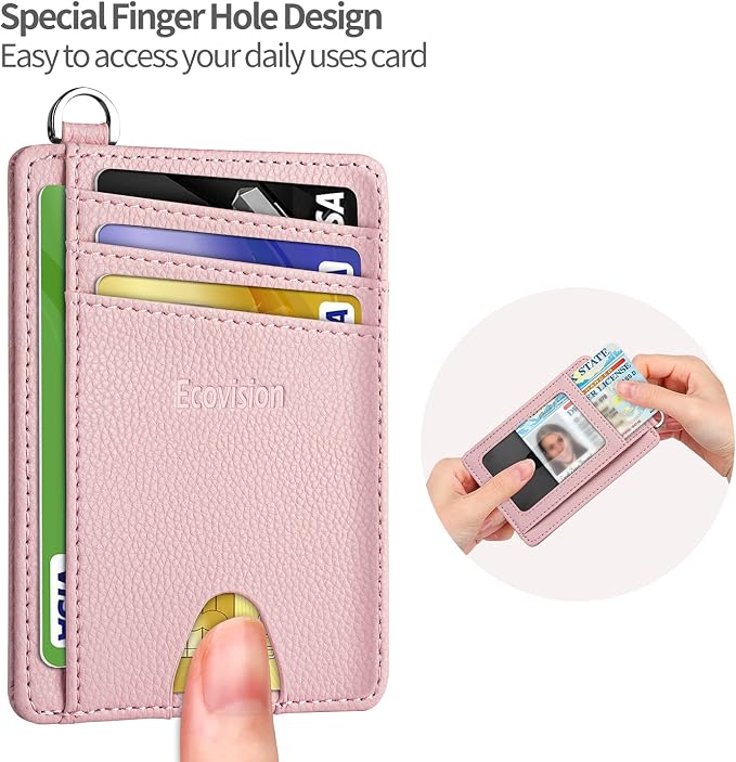 Slim Minimalist Front Pocket Wallet, RFID Blocking Credit Card Holder Wallet with Detachable D-Shackle for Men Women