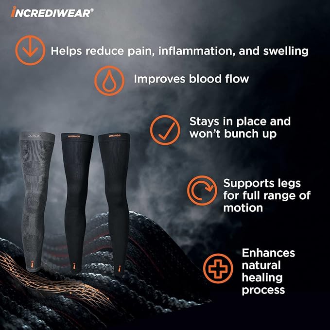Incrediwear Leg Sleeve 2pk – Full Length Long Leg Sleeve for Leg Pain Relief & Leg Muscle Recovery, Helps Reduce Swelling & Inflammation, Promotes Circulation for Men & Women (Red, Small)