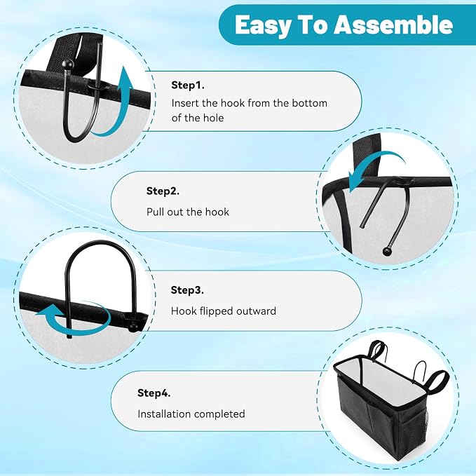 BlissTotes Bedside Caddy, Dorm Storage with Pockets, Bunk Bed Accessories | Hanging Bed Storage Organizer with Hooks, Bedside Shelf Bag, Magazine Holder for Home, College, Hospital (Dark Grey, 1 Pack)