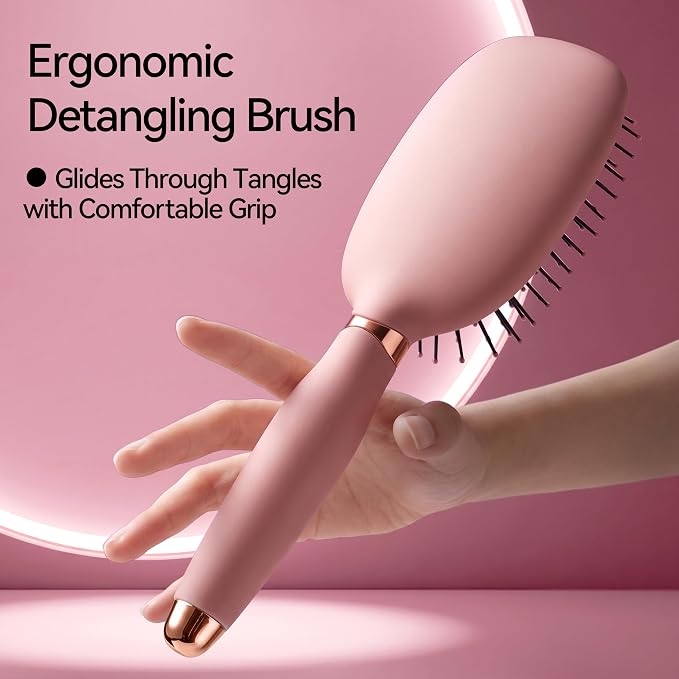 Detangling Hair Brush, Tangle-Free Detangler with Cushion Soft Bristles | Reduces Hair Breakage, Anti-Frizz & Boosts Shine, Works Straight/Curly/Thick/Fine Hair, Wet & Dry for Women & Men, Pink