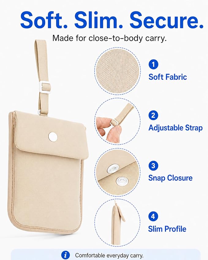 RFID-Blocking Travel Bra Wallet, Hidden Money Pouch with Elastic Strap | Ideal Secret Pocket to Protect Your Passport, Credit Cards, Cash and Valuables Under-Clothes, Nude, Bamneat