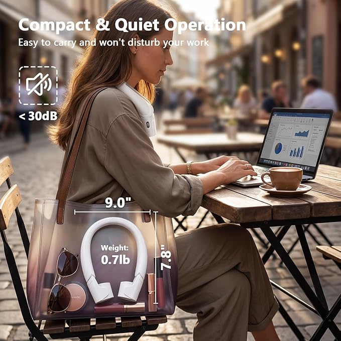 Mavax ChillGo Portable Neck Fan - 8000mAh Personal Wearable Fan, 9000 RPM Direct-flow 4X Powerful 360° Airflow Cooling Fan, Max 16H, 4 Speeds, LED Display, Great Gifts for Men Women - 5th Gen White