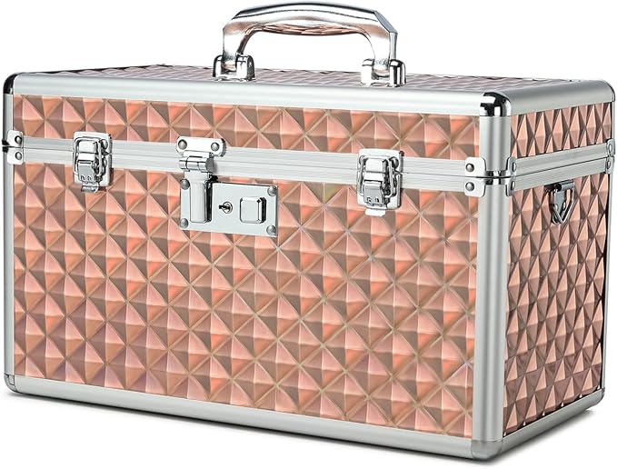 Storage Box with Key Lock, Lockable Medicine Storage Box, Empty First Aid Box, Security Lock Box, Multipurpose Locking Box for Home and Outdoor Use (Champagne, X-Large)