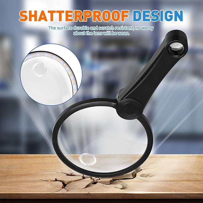 5.2 Inch Large Rechargeable Magnifier with Light, 30X 40X 60X Handheld Magnifying Glass with 49 Anti-Flicker LED Light, Third Gear Dimming Strongest Lighted Magnifier for Seniors Reading Coins