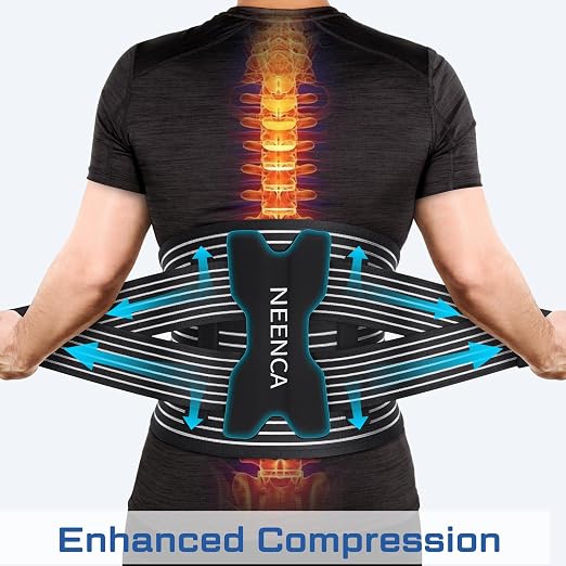 NEENCA Back Brace for Lower Back Pain Relief - Ergonomic Lumbar Support with Removable Steel Stays, Breathable Back Support Brace for Posture Correction, Sciatica, Herniated Disc, Scoliosis, Office Work, Lifting, Exercise (Black, X-Large)