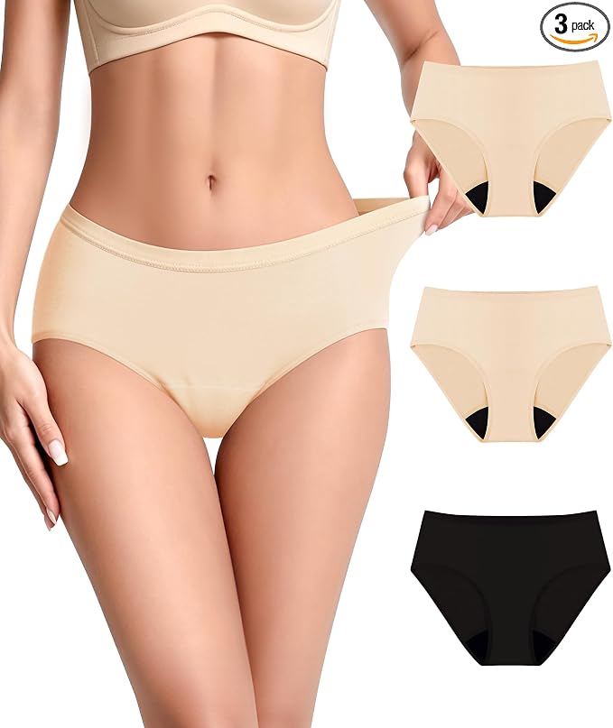 Women's Incontinence Underwear Washable Leakproof 3 Pack | 56ml Absorbency,5-Layer Leakproof Guard,Postpartum Bladder Leak,Odor Free,Soft Breathable Cotton Reusable Panties for Women