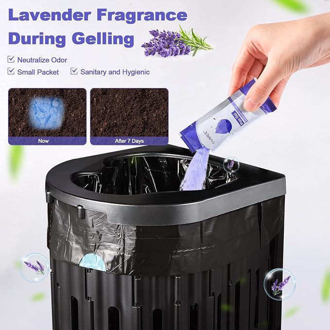 Lavender 30 Portable Toilet Bags with 30 Poo Gel Set, 8 Gallon | Camping Toilet Bags with Absorbent Gels Waste Bags, Portable Trash Bag for Camping Potty Rvs Travel