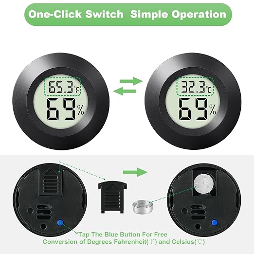 2 - Pack Mini Digital Hygrometer Indoor Humidity Meter & Round Temperature Monitor - Reptile Thermometer with Humidity Gauge (℉) or (℃) for Humidifiers Dehumidifiers Greenhouse, Garden