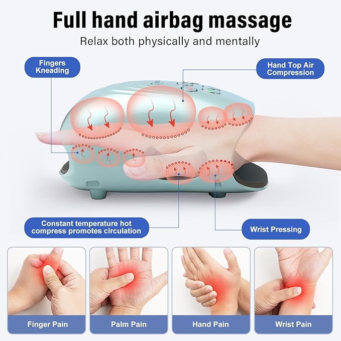 cotsoco Hand Massager - 3Massage Sizes, Cordless Hand Massager with Heat & Compression for Arthritis and Carpal Tunnel, Gift for Men Women Family Friends, Relaxation at Home, Office, Outdoors, Blue