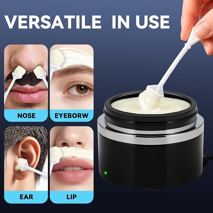 Nose Wax Kit - Portable Ear Nose Hair Waxing Kit for Men and Women with 100g Ｗax, 40 Nose Hair Sticks, 10 Applicators, 10 Mustache & 10 Ear Protectors, Wax Warmer Kit for Hair Removal
