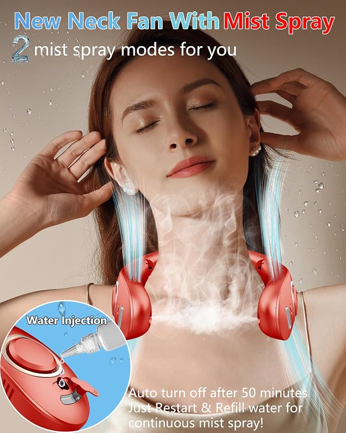 Portable Neck Fan with Mister,Hands Free Folded Neck Fan with LED Display&4 Fan Speeds, Misting Cooling Personal Fans for Your Neck,Foldaway Face Fan with Mist Birthday Gifts for Women Men Adult