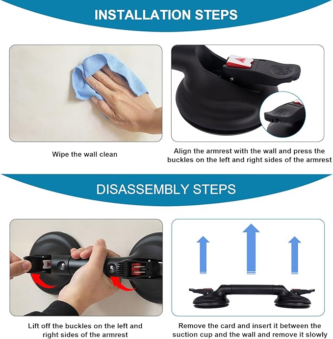 17inch Suction Shower Grab Bar, Portable Shower Handle Bar Suction Grip Bar Bathtub Handle with Strong Hold Suction Cup Fitting and Rapid Release for Bathroom(Max Capacity :300lb