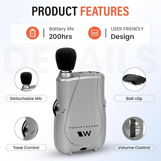 Williams Sound Pocketalker Ultra Hearing Amplifier | Easy-to-Use Hearing Amplifier for Seniors | Year Supply of Batteries | Amplified Sound Assistive Listening Device with Headphones for Elderly | Hearing Assist Earbuds