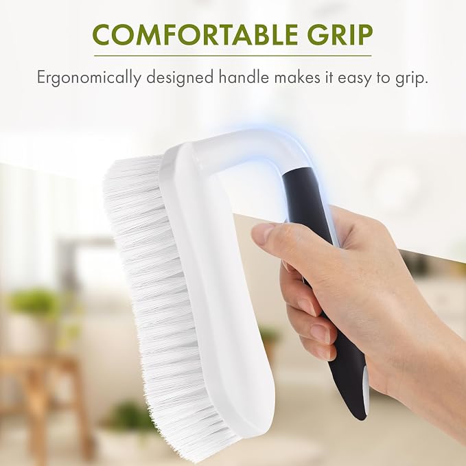 Scrub Brush for Cleaning Comfort Grip Shower Scrubber Stiff Bristles with Handle Heavy Duty Cleaner Brush for Tub Sink Carpet Floor - Pack of 2 (Black+Black)