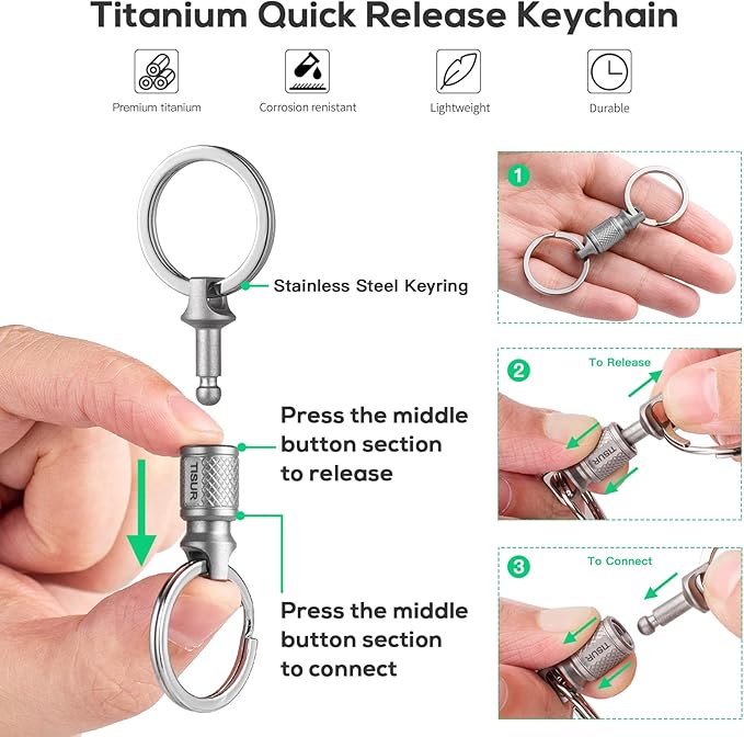 TISUR Titanium Quick Release Keychain,Detachable Pull Apart Key Chain Rings