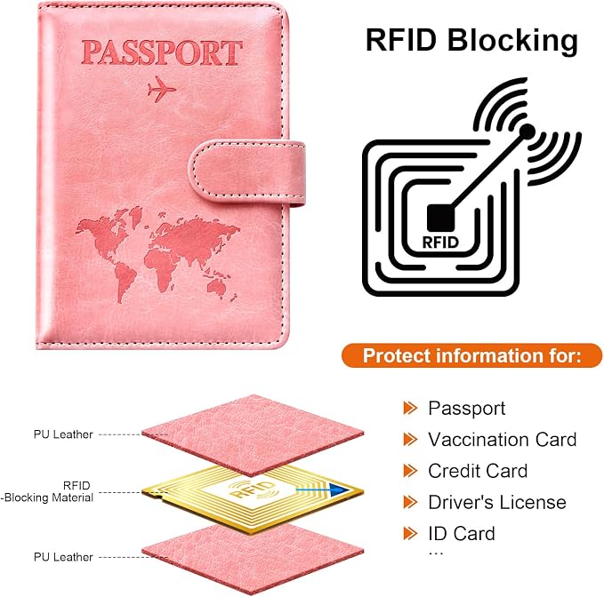 Eoehro Passport Holder for Travel Essentials, Passport Wallet Cover Case for Travel Must Haves Accessories,Passport Book Holders for Women and Men(Bright Pink)