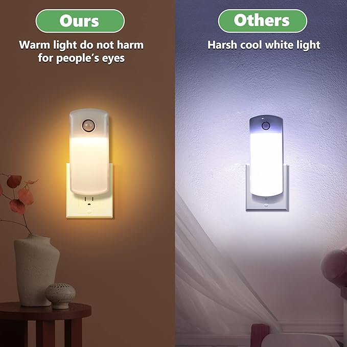 Enhon 6 Pack Emergency Power Failure Night Lights, Motion Sensor Night Light, Automatic Dusk to Dawn, Emergency Lights for Home, Bedrooms, Hallways, Black Outs, Rechargeable