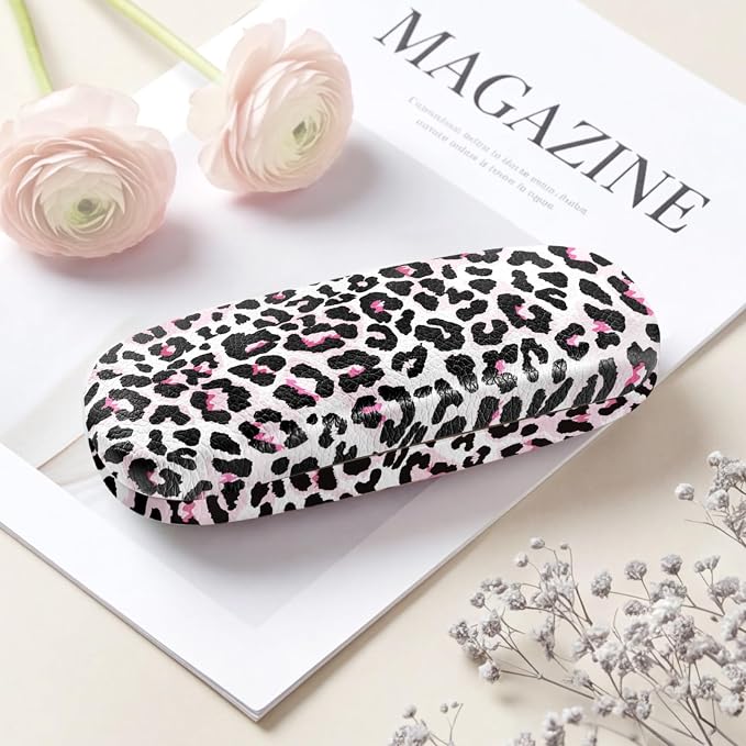Glasses Case Hard Shell, Leather Protective Case for Sunglasses with Cleaning Cloth, Cute Eyeglass Cases for Women