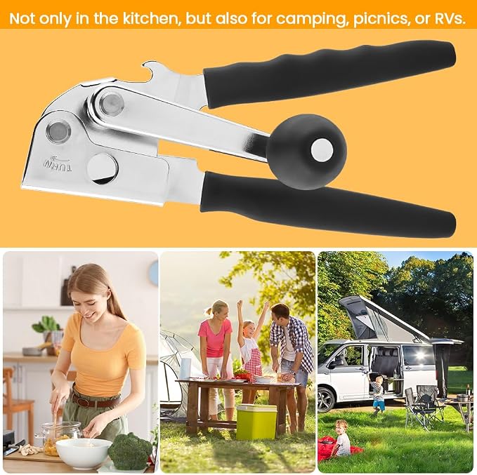 Commercial Can Opener, Handheld Can Opener Easy for Big Cans, Manual Heavy Duty Crank Jar Openers, Folding Hand Crank Bottle Openers With Comfortable Long Handles for Seniors(COLOR:Black)