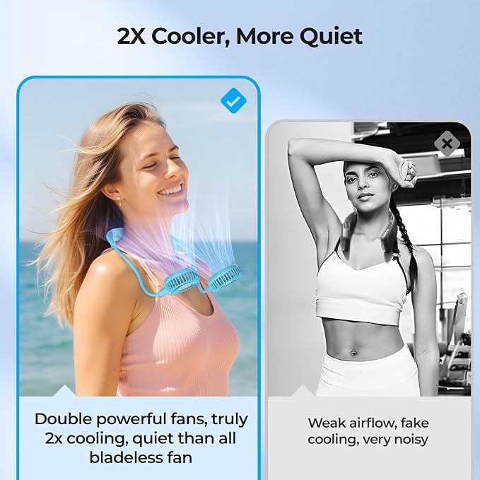 AMACOOL Portable Neck Fan, Lightweight Wearable with Hands-Free Comfort | 360° Adjustable Personal Fan with Ultra Quiet & Strong Wind, Gifts for Men Women Hot Flashes Cruise Travel Outdoor Sports