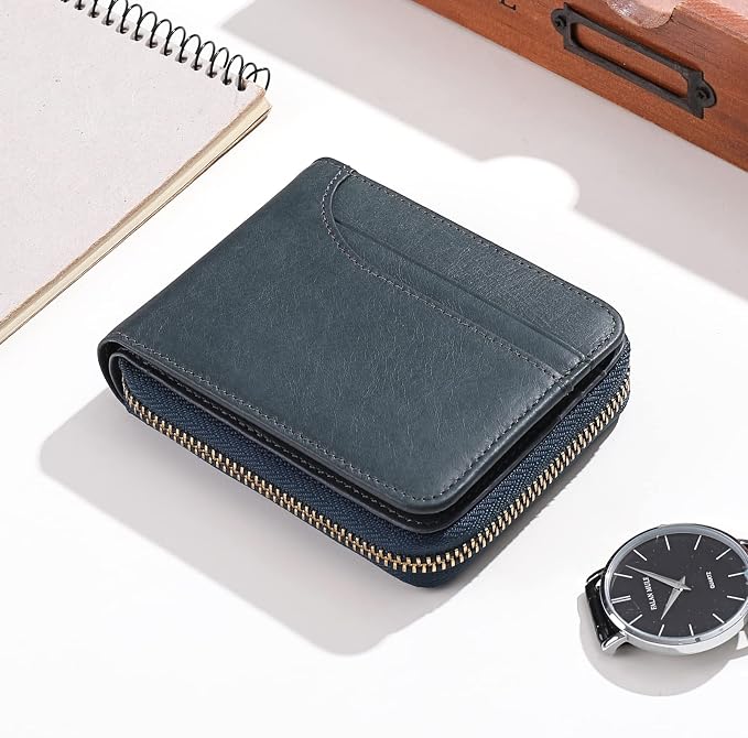 GOIACII Wallets for Men Genuine Leather Front Pocket Wallet RFID Zip Around Bifold Credit Card Holder | RFID